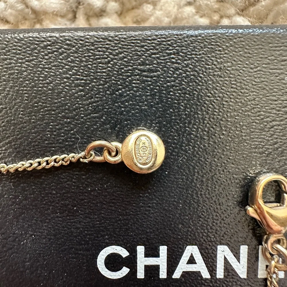 CHANEL Pearl Crystal CC Pendant Necklace Gold